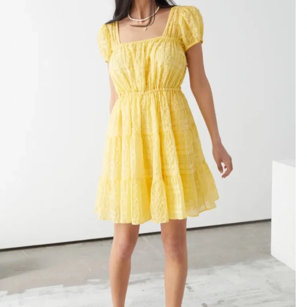 & Other Stories Puff Sleeve Ruffle Bright Yellow Mini Dress LIKE NEW! Size Small - Picture 2 of 6
